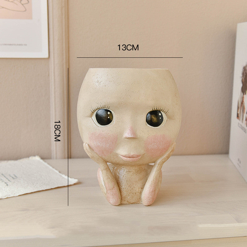 Face Head Design Sculpture Flower Planter