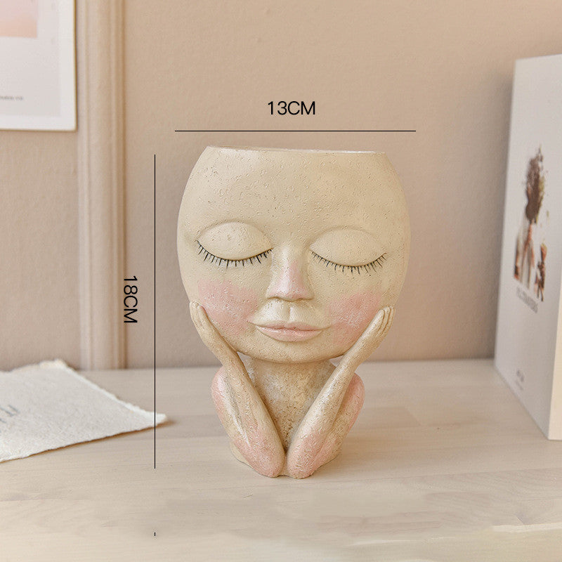 Face Head Design Sculpture Flower Planter