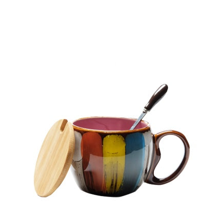 Ceramic Coffee Mug with Lid & Spoon – Premium Breakfast Cup