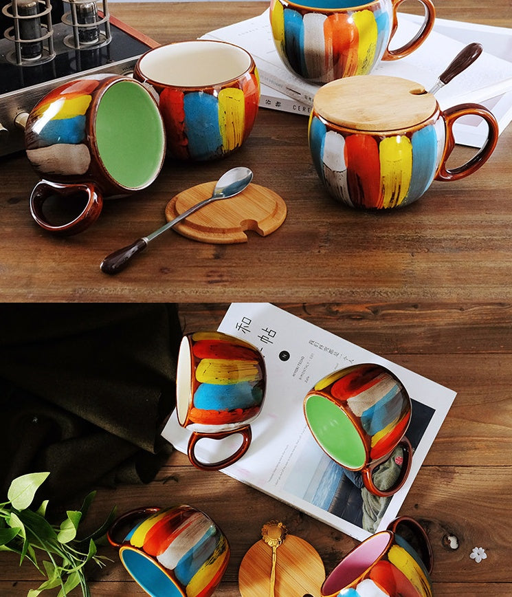 Ceramic Coffee Mug with Lid & Spoon – Premium Breakfast Cup